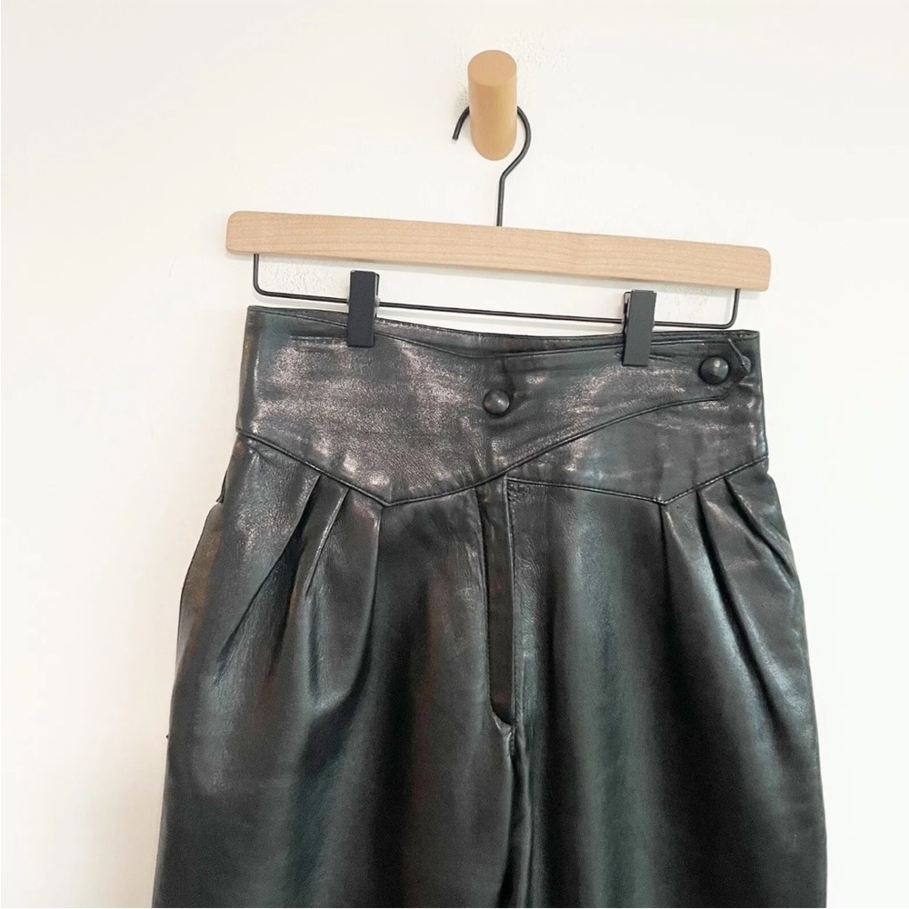 Vintage MZ Creations Paris France Women's High Waisted Black Leather pants 1980s - Picture 2 of 13